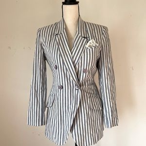 Petite Sophisticate - Blue and cream striped blazer. Size 2